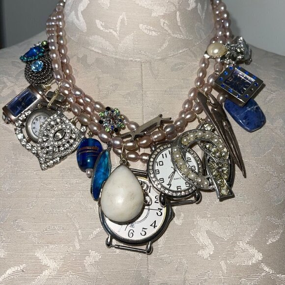 Handmade Jewelry - Handmade Vintage Statement Necklace One Of A Kind Freshwater Pearl Jewelry Parts